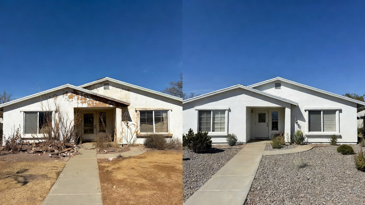 Before and after photos of a vacant property prepared for sale in Tucson Arizona